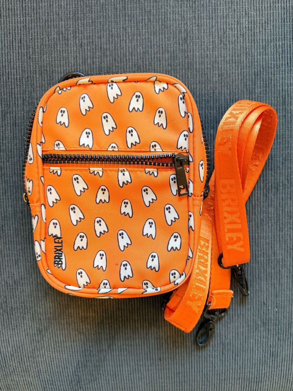 Orange Ghost Print Crossbody Bag with Adjustable Strap
